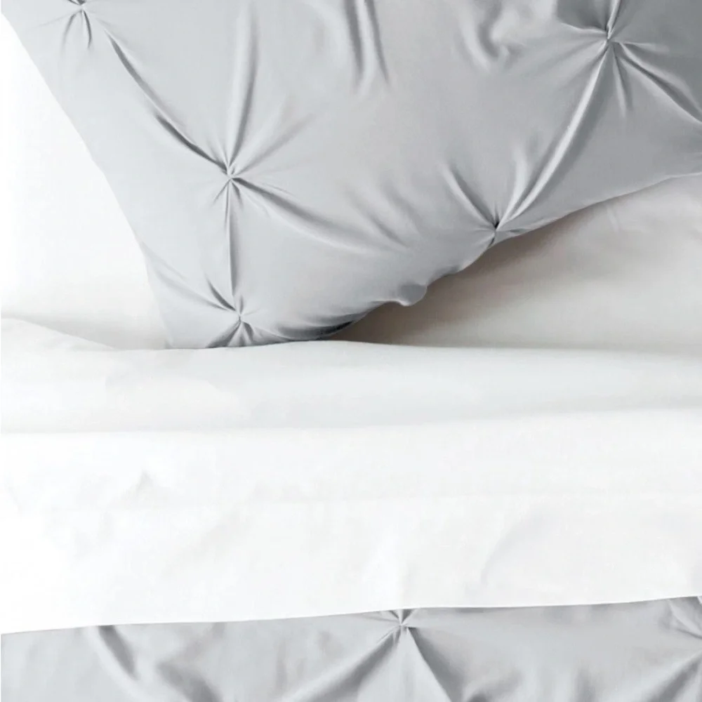 Textured Duvet Cover Set Pinch Pleat Design With Shams Full/Queen light gray new